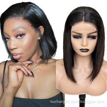 Factory Wholesale Peruvian Bob Wigs, 4x4 Short Bob Closure Wig, Human Hair Short Bob Wig For Black Women